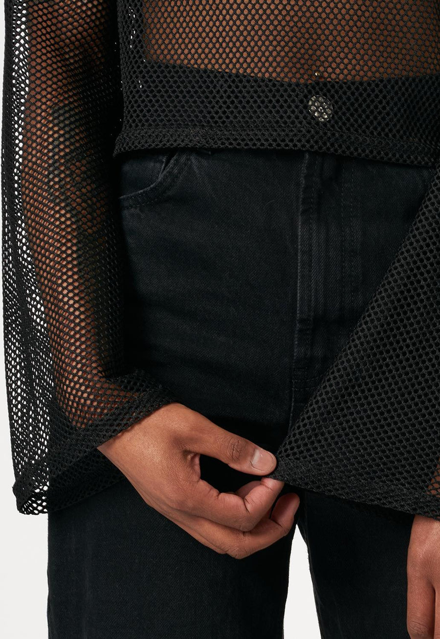 Meshed Long Sleeved Polo Top